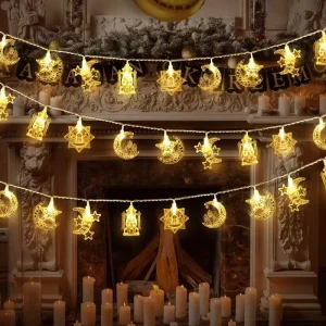 Religious Celebration Eid Mubarak Decorative String Malay Indonesian Atmosphere Decoration Star Moon Colorful Lights