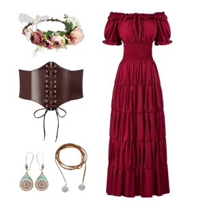 Renaissance Medieval Costume Props Women’s Dresses Corset Bel Viking Cosplay Fairy Peasant Characters LARP Halloween TV&Movie