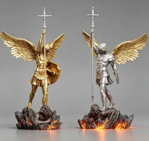 Resin Crafts High End Business Gifts Metal Sword and Shield Luminous Base 25CM 10INCH Saint Michael Catholic Statue
