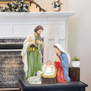 Resin Jesus’ Birth Horse Trough Group Ornaments Religious Family Art Sheep Christmas Home Festival Gift Figurine