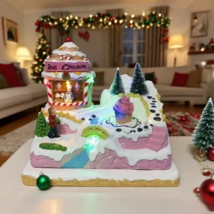 Resin Musical Christmas Village Indoor Seasonal Decor Movement Festive Decoration Supply Gift