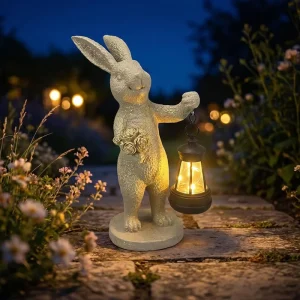 Resin Rabbit Statue Creative Bunny Solar Garden Light Waterproof Outdoor Solar Powered Bunny Sculpture For Yard Lawn Patio
