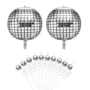 Retro Disco Ball Party Favors 22″ Balloons and Straws for Bachelorette Valentine’s Bridal Shower