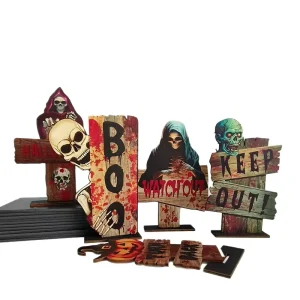Retro Halloween Decorative Items Ghost Festival Cross Ghost Table Decorations Creative Wooden Halloween Festival Decorations