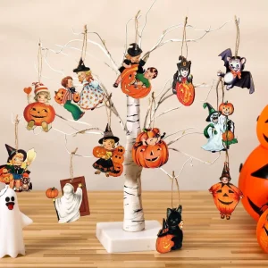 Retro Halloween Wooden Ornaments Retro Halloween Tree Hanging Decorations Party Props Home Decors
