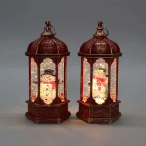 Retro Red Gold Filigree Christmas Water Lantern Swirling Glitter LED Snow Globe Home Decor Gift Snow Ball IP44 Rated Warm White