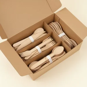 Reusable Birch Wood Eco Friendly Compostable Camping Cutlery Set Fork Knife Spoon Napkin Custom for Salad