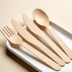 Reusable Eco-Friendly Compostable Birch Wood Cutlery Set Fork Knife Spoon Napkin for Takeout Party Use Restaurant Supply
