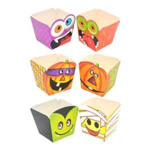 Reusable Halloween Paper Cupcake Holders 6pk Set 6 Designs Monster Pumpkin Vampire Mummy Print Eco-friendly Baking Cups Party