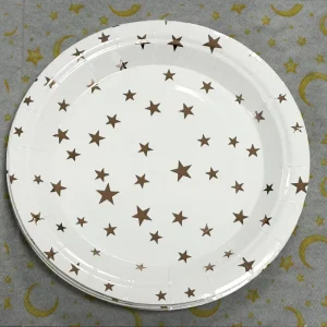 Reusable Rose Red Star Foiled Paper Plates for Easter & Valentine’s Day Decor