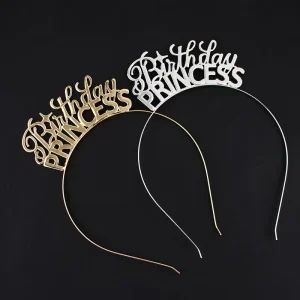 Rhinestone Headband Birthday Princess Hairband for Ladies Girls Birthday Decoration Metal Letter Headbands Party Supplies