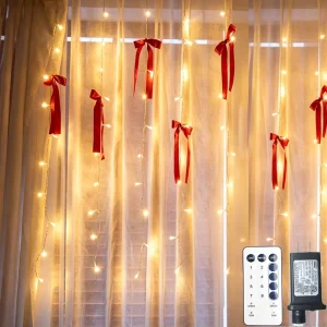 Ribbon Bow Fairy Curtain Lights Wedding Christmas Girl’s Birthday Room Decor Remote 8 Modes Hanging Safe Window Icicle Lights