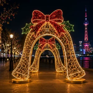 RoHS Compliant Giant 3D Christmas Bell Arch Light LED Outdoor Waterproof City Street Holiday Decoration