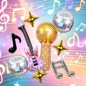 Rock Music Party Foil Balloon Set Guitar Microphone Disco Ball Music Note Star Retro Birthday Decor Globos