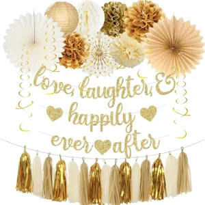 Roetyce Engagement Party Decorations Gold Glitter Love Laughter Happily Ever Tassel Garland