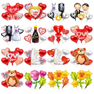 Romantic 5pcs Wedding Valentine’s Day Foil Balloon Set Decoration for Proposal Engagements