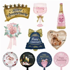 Romantic Anniversary Balloons Foil Champagne Bottle Rose Flower Hat Party Balloons Wedding Engagement Valentine Decoration