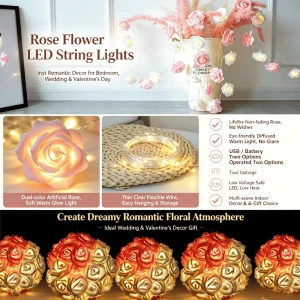 Romantic Artificial Rose LED String Lights Flower Fairy Lights Christmas Wedding Valentine Party Holiday Home Festive Decor