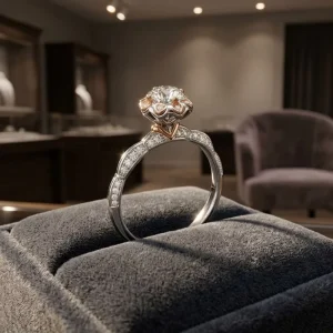 Romantic Bridal Fine Jewelry Segmented Micro Pave Diamond Shank Au750 Two-tone Heart Crown Natural Diamond Engagement Ring