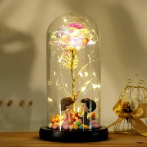 Romantic Shining Valentines Day Gift LED Flower in Glass Dome for Mothers Gift Christmas Decoration
