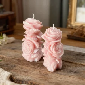 Romantic Stacked Rose Flower Sculpture Candle Pink Rose Column Aroma Candle Valentine Ornament Home Fragrance Decorative Candle