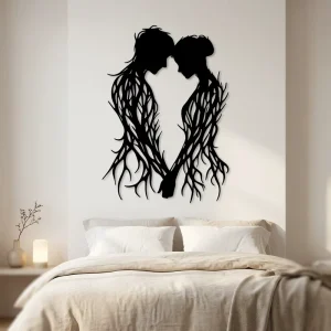 Romantic Stainless Steel Customizable Wall Art for Couple Silhouette Still Life Laser Cut Hanging Handicraft Sculpture