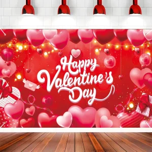 Romantic Valentine’s Day Banner Backdrop Durable Polyester Party Decor Indoor Outdoor Gathering Flag Festive Atmosphere