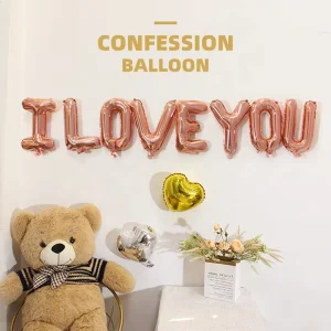 Romantic Vibe I love You Letter Foil Balloons Set for Girl Valentine Wedding Birthday Party Decoration Pink Gold Balloon