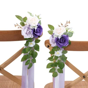 Romantic Wedding Aisle Decoration Flowers with Greenery and Gold Leaves for Church Pew Ceremony Chair Ornaments