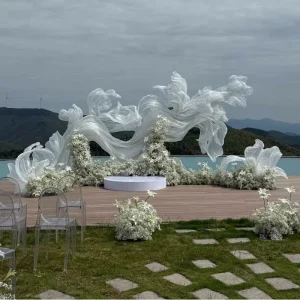 Romantic White Handmade Wedding Decorations Giant Floral Silk Organza Scene Backdrop Large Window Display Props