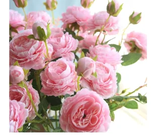 Rose & European Style Peony Faux Flower 3 Head Artificial Floral Arrangement for Home Decor Weddings and Wall Displays