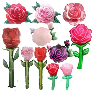 Rose Flower Balloon Decorations Romantic Valentines Day Wedding Bridal Shower Anniversary Party Balloons