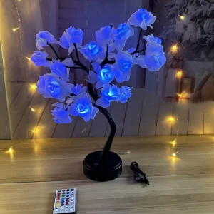 Rose Flower Bedside Bedroom Night Light Table Lamp Home Decoration Rechargeable LED Dimmable IP33 Rated 50000 Hours Decor