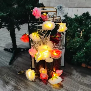 Rose Flower Blossom LED String Light Holiday Decorative Lighting for Bedroom Patio Light String for Decorative