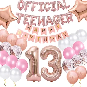 Rose Gold 13 year old Girl’s Birthday Party Decoration Birthday Blessing Banner