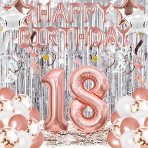 Rose Gold 18th Birthday Decorations Set Happy Birthday Banner Number 18 Balloons Curtain