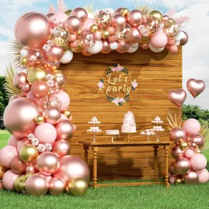 Rose Gold Balloon Garland Arch with 4D Foil Balloons for Bachelorette Birthday Wedding Party Decoration