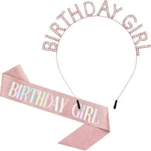 Rose Gold Birthday Girl Sash & Birthday Tiara for Women Set Princess Rhinestone for Women Girl