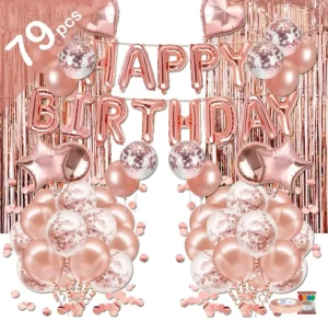 Rose Gold Birthday Party Supplies Happy Birthday Banner Balloon Birthday Party Decorations Set