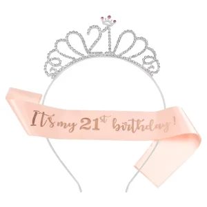 Rose Gold Birthday Sash and Tiara for Women Birthday Decorations Women Birthday Sash and Crown Set