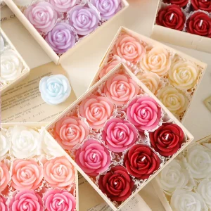 Rose Peony Scented Candles Gradient Color Smokeless Handmade Candles for Valentine Wedding Birthday Party Decoration