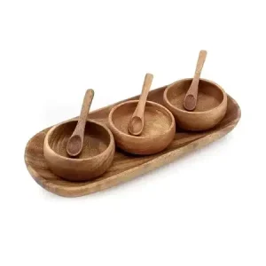 Round Acacia Wood Hand Dinnerware Sets Serving Bowl