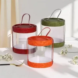 Round Clear Gift Box with Carry Handle for Holiday Celebration Packaging Christmas Birthday Wedding Favor Present Party Supplies