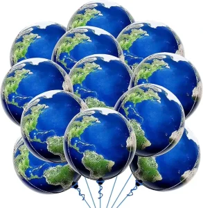 Round Earth Globe Print Foil Balloons Metallic Party Balloons for Space Themed Birthday and Classroom Decor