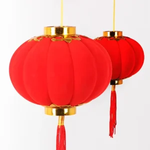 Round Mini Chinese Spring Festival Palace Lantern With Golden Flower Plate