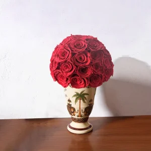 Round Natural Preserved Roses Bouquet Red Rose Ball Eternal Flower for Vase Arrangement Centerpiece Home Decor and Gift