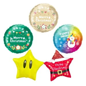 Round Star Shape Balloons Mylar Merry Christmas Foil Balloons for X’max Party Decoration Festival Decor