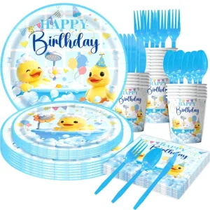 Rubber Duck-Themed Disposable Paper Tableware Set Includes Plates Napkins Specialized Children’s Birthday Valentine’s Day Easter