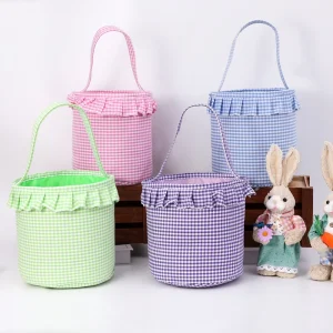 Ruffle Plaid Cute Candy Bag Bucket Holiday Blank Pink Blue Girl Boy Easter Egg Hunting Baskets