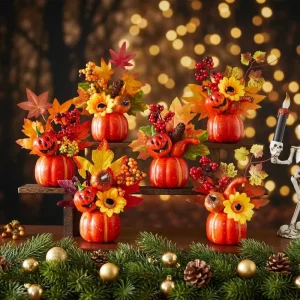 Rustic Autumn Festival Decor Nature Style Maple Leaves Artificial Pumpkin Halloween Ornaments